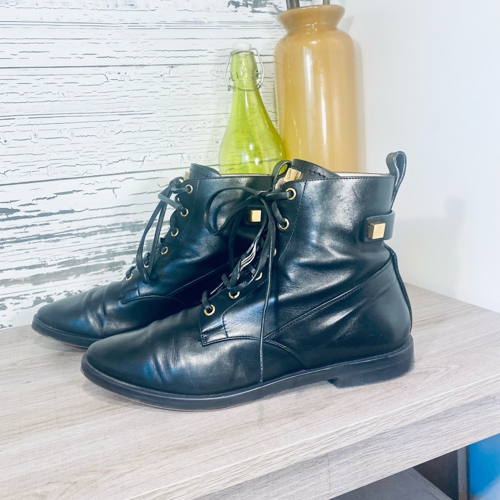 Stuart Weitzman Black Leather Combat Boots